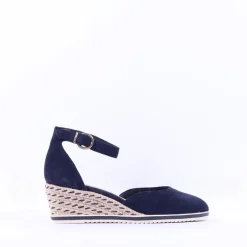 Women Tamaris Dajana Espradrille Wedge Sandal - Navy Suede