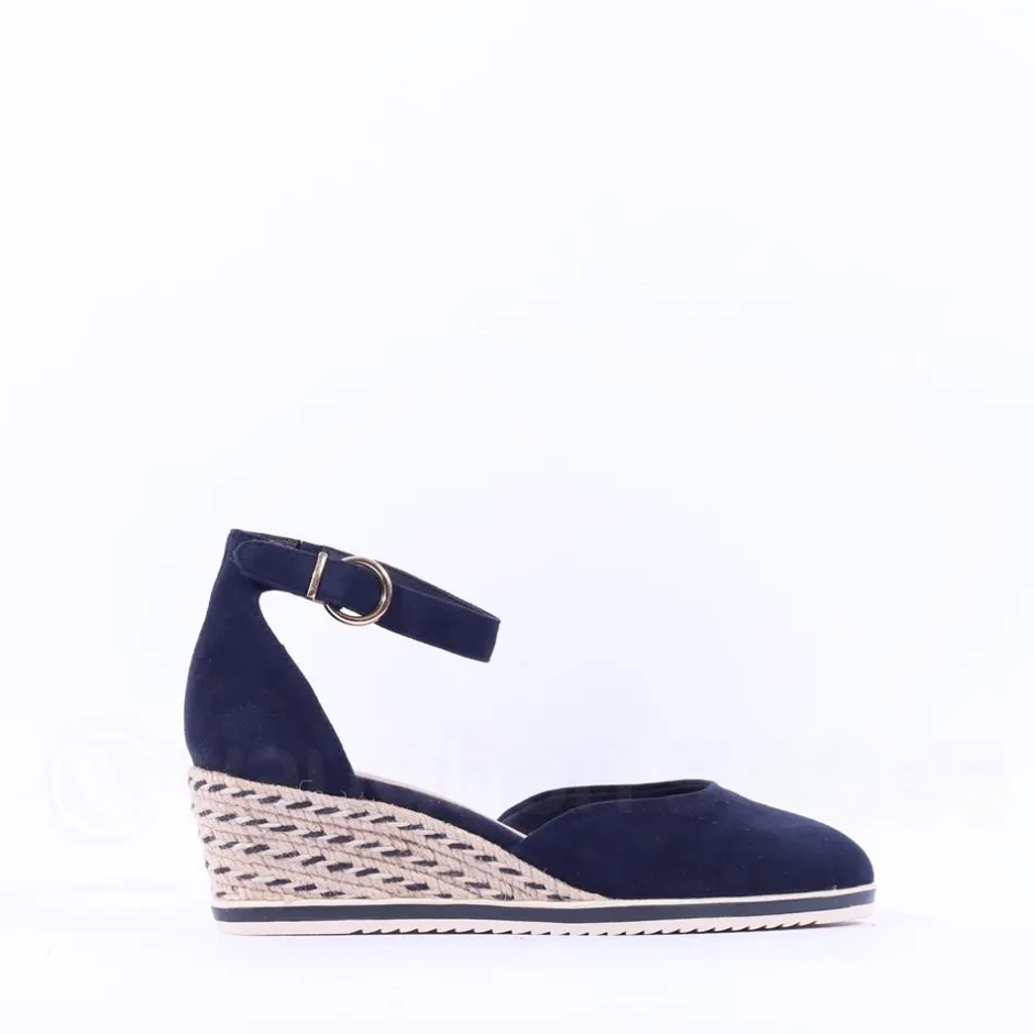 Women Tamaris Dajana Espradrille Wedge Sandal - Navy Suede