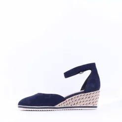 Women Tamaris Dajana Espradrille Wedge Sandal - Navy Suede