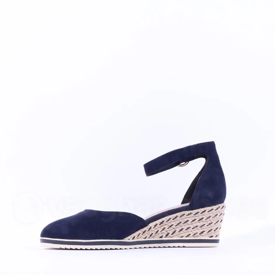 Women Tamaris Dajana Espradrille Wedge Sandal - Navy Suede