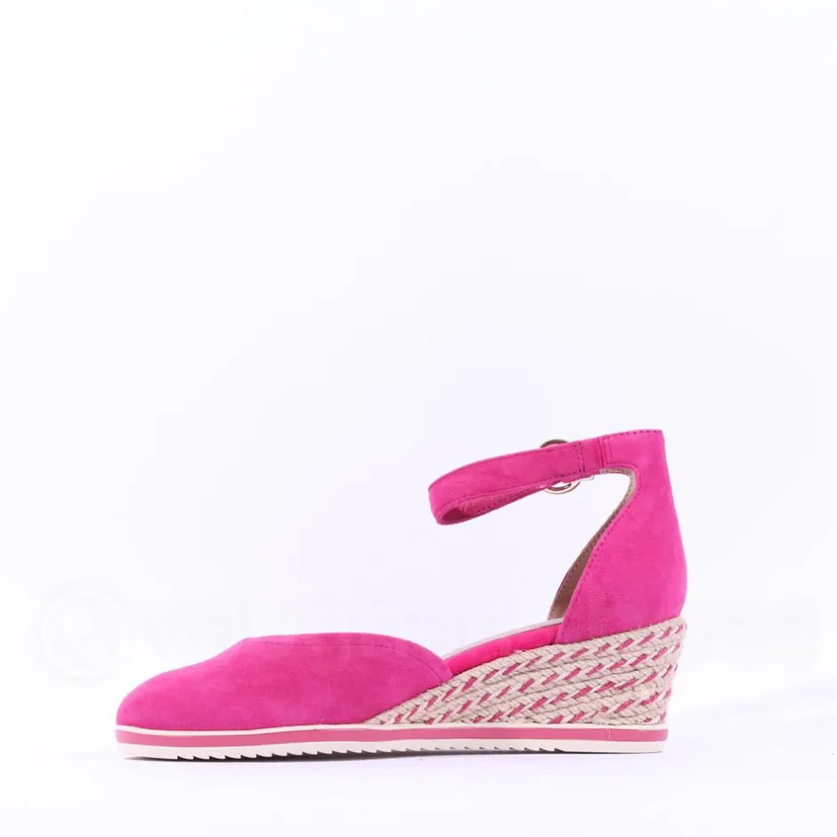Women Tamaris Dajana Espradrille Wedge Sandal - Fuchsia Suede