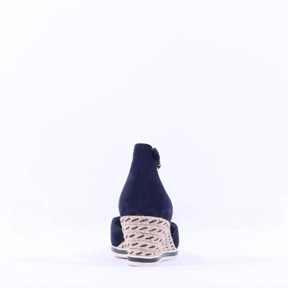 Women Tamaris Dajana Espradrille Wedge Sandal - Navy Suede