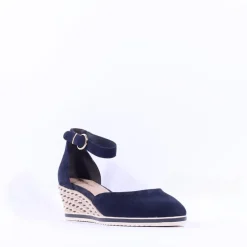 Women Tamaris Dajana Espradrille Wedge Sandal - Navy Suede