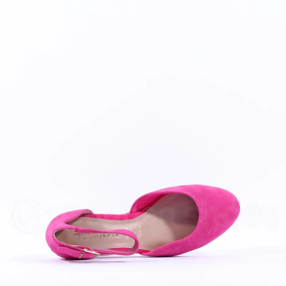 Women Tamaris Dajana Espradrille Wedge Sandal - Fuchsia Suede