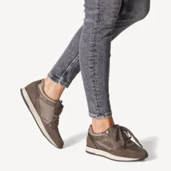 Women Tamaris Daki Side Zip Lace Trainer - Taupe Combi