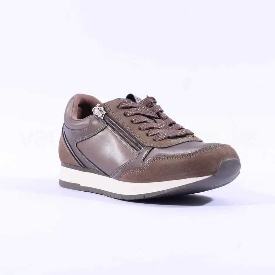 Women Tamaris Daki Side Zip Lace Trainer - Taupe Combi