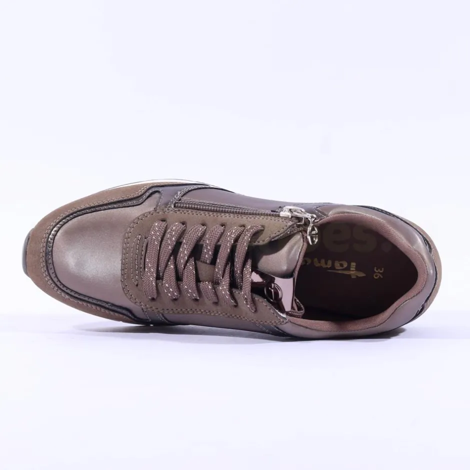Women Tamaris Daki Side Zip Lace Trainer - Taupe Combi
