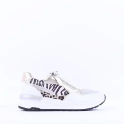 Women Marco Tozzi Damen Side Zip Wedge Trainer - White Print Combi