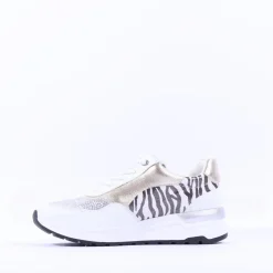 Women Marco Tozzi Damen Side Zip Wedge Trainer - White Print Combi