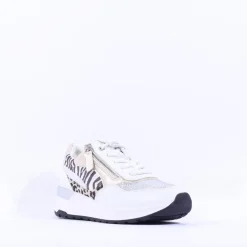 Women Marco Tozzi Damen Side Zip Wedge Trainer - White Print Combi