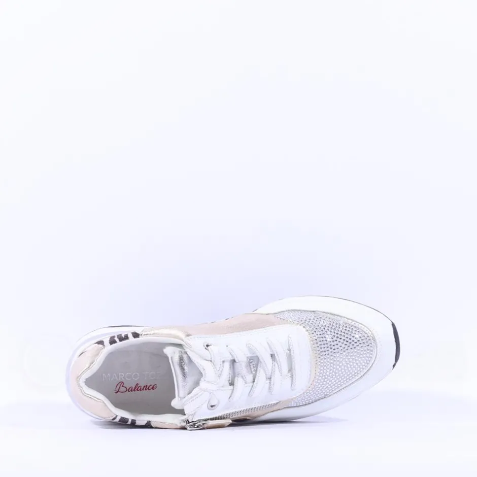 Women Marco Tozzi Damen Side Zip Wedge Trainer - White Print Combi