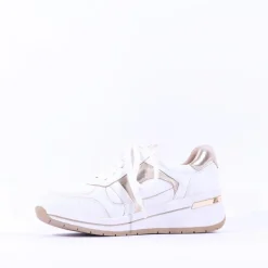 Women Caprice Danica Side Zip Wedge Trainer - White Gold Leather
