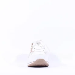Women Caprice Danica Side Zip Wedge Trainer - White Gold Leather