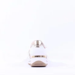 Women Caprice Danica Side Zip Wedge Trainer - White Gold Leather