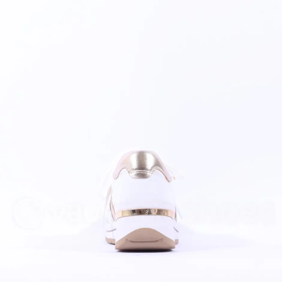 Women Caprice Danica Side Zip Wedge Trainer - White Gold Leather