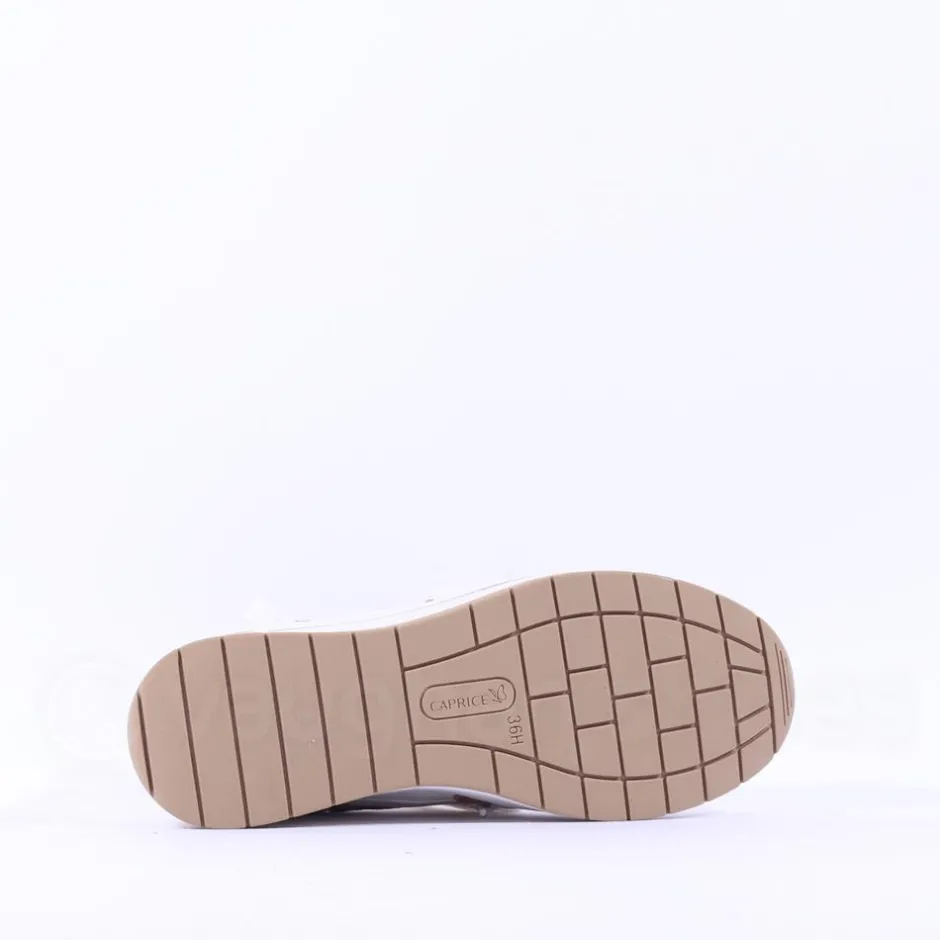 Women Caprice Danica Side Zip Wedge Trainer - White Gold Leather