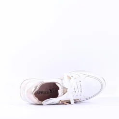 Women Caprice Danica Side Zip Wedge Trainer - White Gold Leather