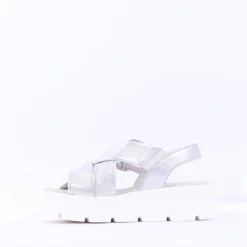 Women Gabor Daphne Chunky Sole Sandal - Silver Leather