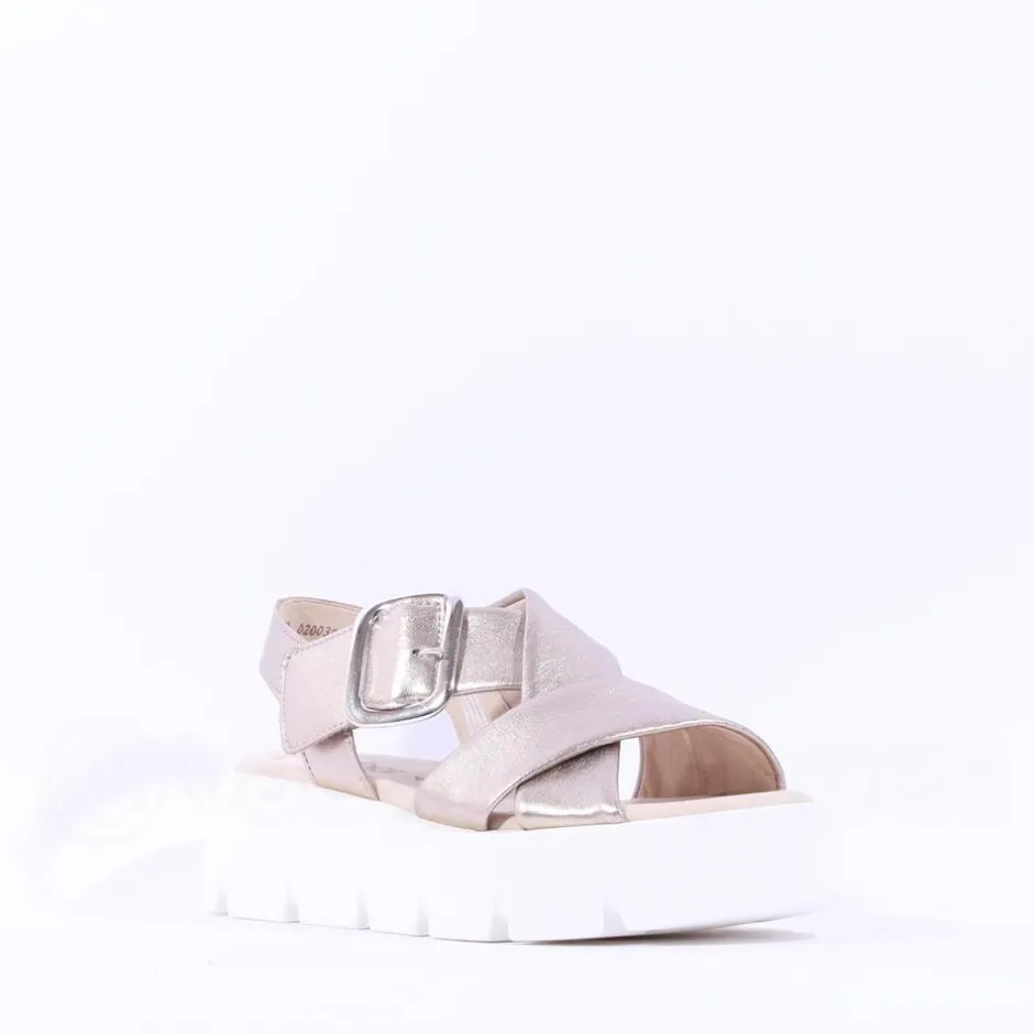 Women Gabor Daphne Chunky Sole Sandal - Metallic Leather