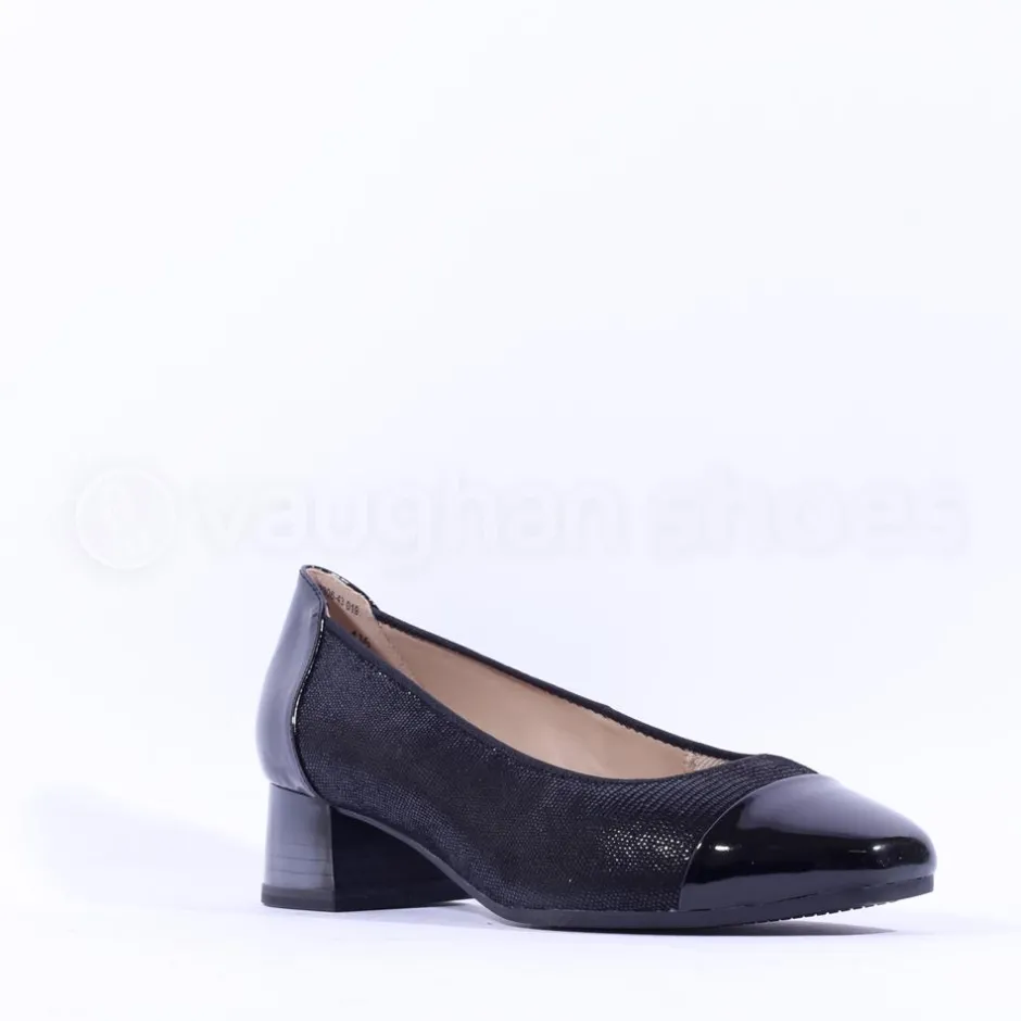 Women Caprice Daria Block Heel Toe Cap Pump - Black Combi