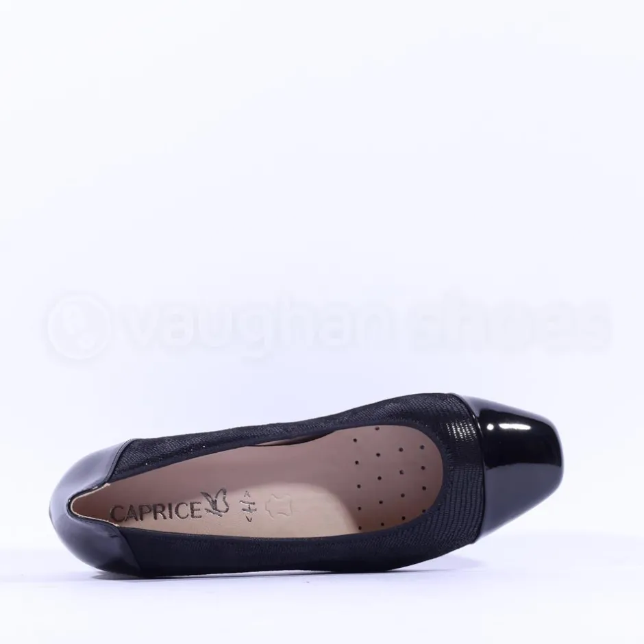 Women Caprice Daria Block Heel Toe Cap Pump - Black Combi