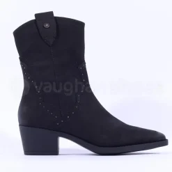 Women Caprice Daytona Western Stud Boot - Black Nubuck
