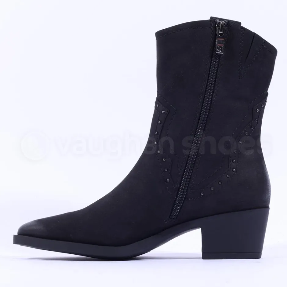 Women Caprice Daytona Western Stud Boot - Black Nubuck