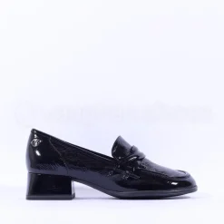 Women Caprice Deborah Block Heel Loafer - Black Patent