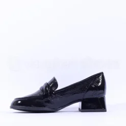 Women Caprice Deborah Block Heel Loafer - Black Patent