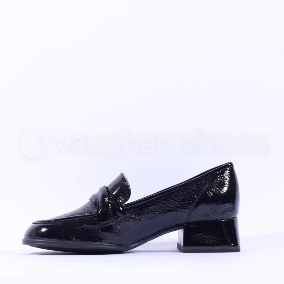 Women Caprice Deborah Block Heel Loafer - Black Patent