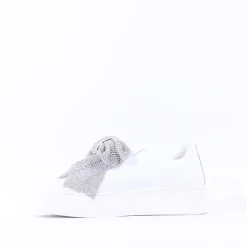 Women Marco Moreo Diamante Bow Low Trainer - White Leather