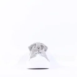 Women Marco Moreo Diamante Bow Low Trainer - White Leather