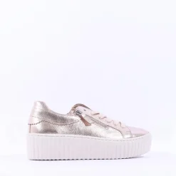 Women Gabor Dolly High Platform Zip Trainer - Metallic Leather