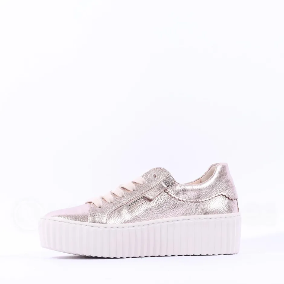 Women Gabor Dolly High Platform Zip Trainer - Metallic Leather