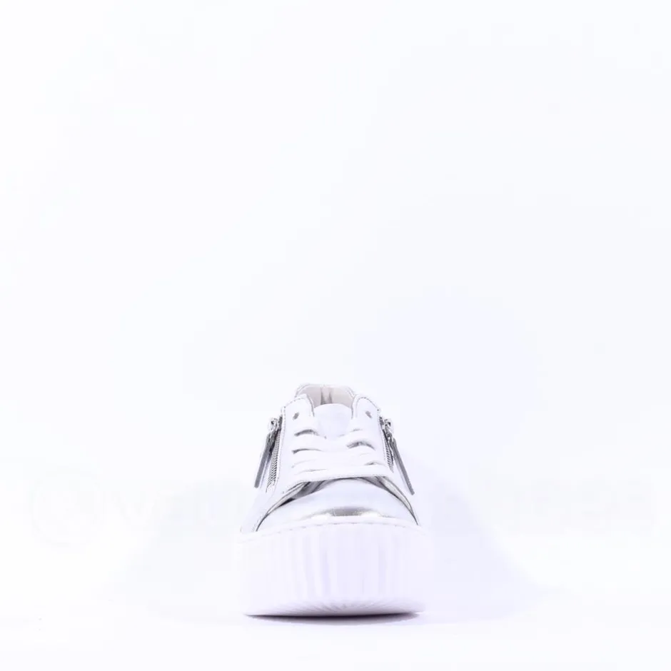 Women Gabor Dolly High Platform Zip Trainer - Silver Leather