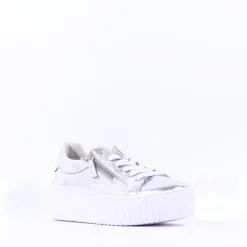 Women Gabor Dolly High Platform Zip Trainer - Silver Leather