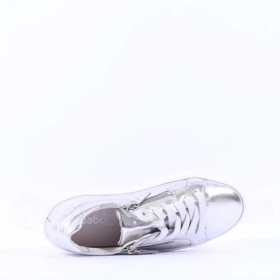 Women Gabor Dolly High Platform Zip Trainer - Silver Leather