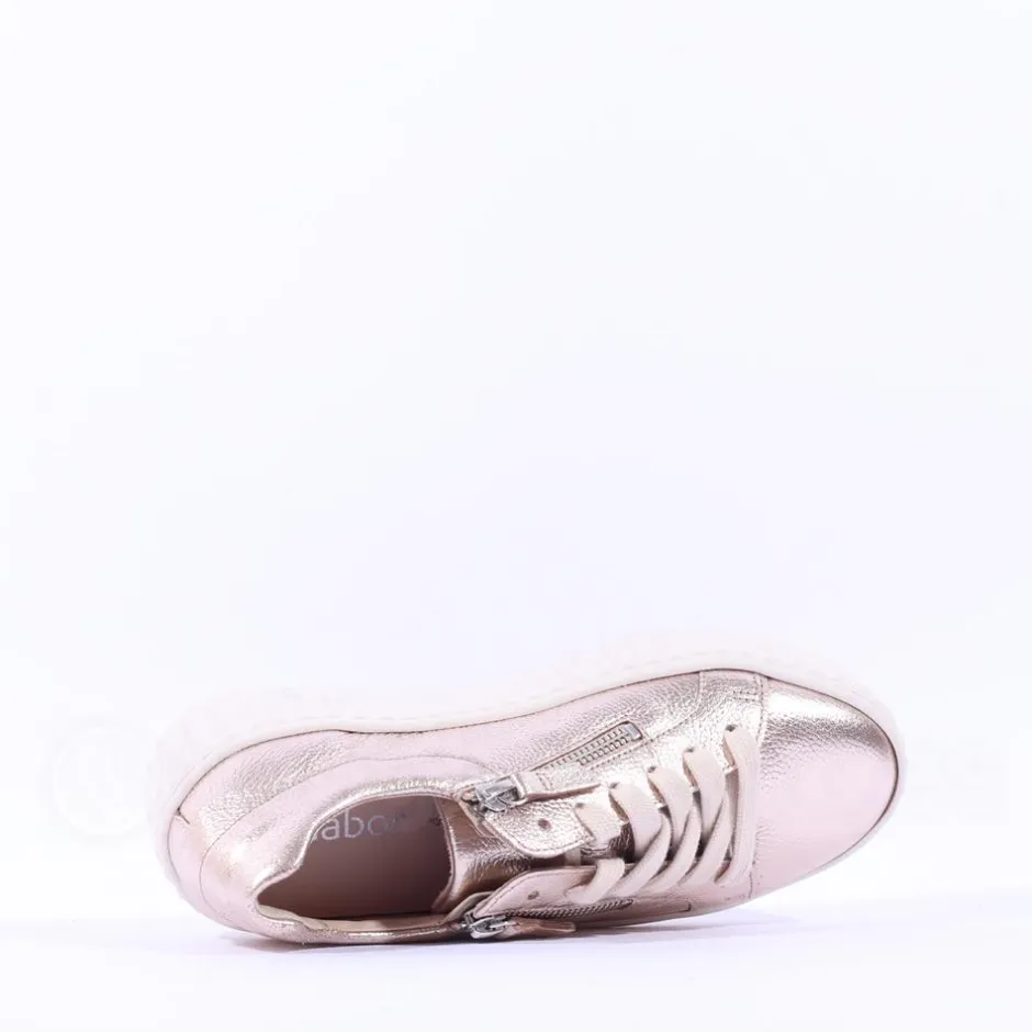 Women Gabor Dolly High Platform Zip Trainer - Metallic Leather