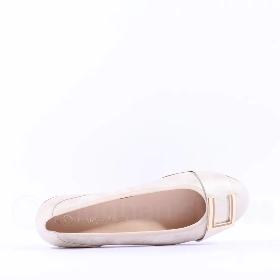 Women Marco Tozzi Dongo Square Brooch Pump - Dune Metallic