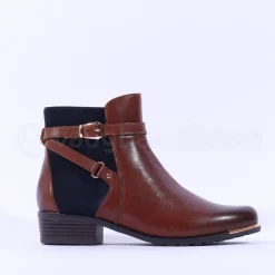 Women Caprice Double Strap Ankle Boot Kelli - Tan Navy Leather