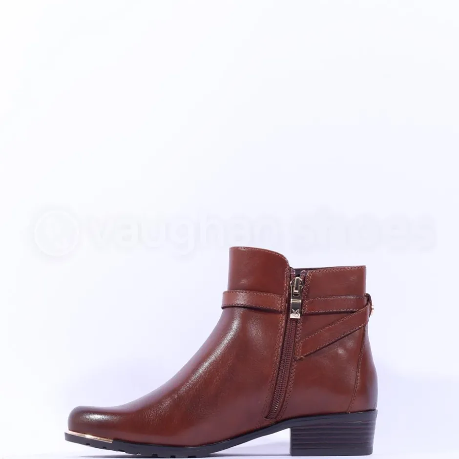 Women Caprice Double Strap Ankle Boot Kelli - Cognac Leather
