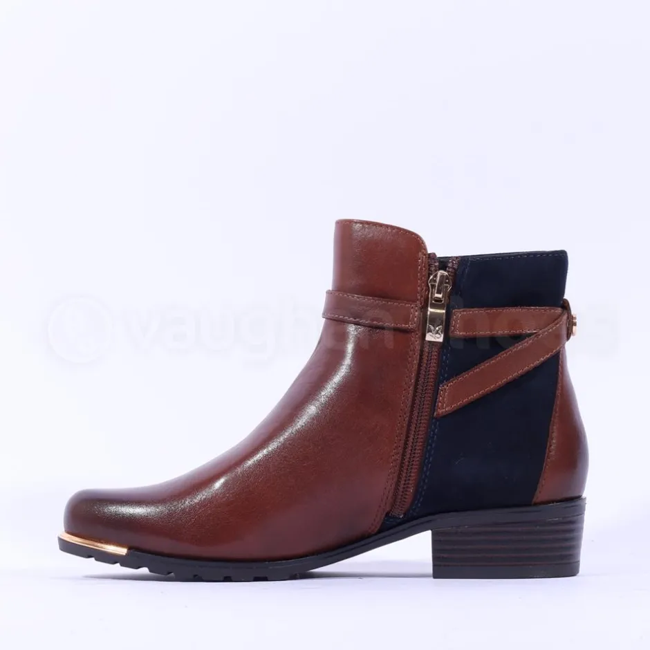 Women Caprice Double Strap Ankle Boot Kelli - Tan Navy Leather