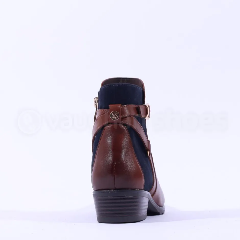 Women Caprice Double Strap Ankle Boot Kelli - Tan Navy Leather