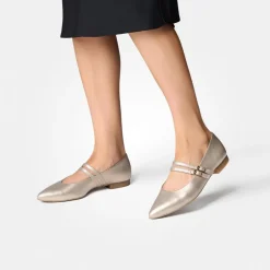 Women Paul Green Double Strap Pointed Pump - Beige Metallic