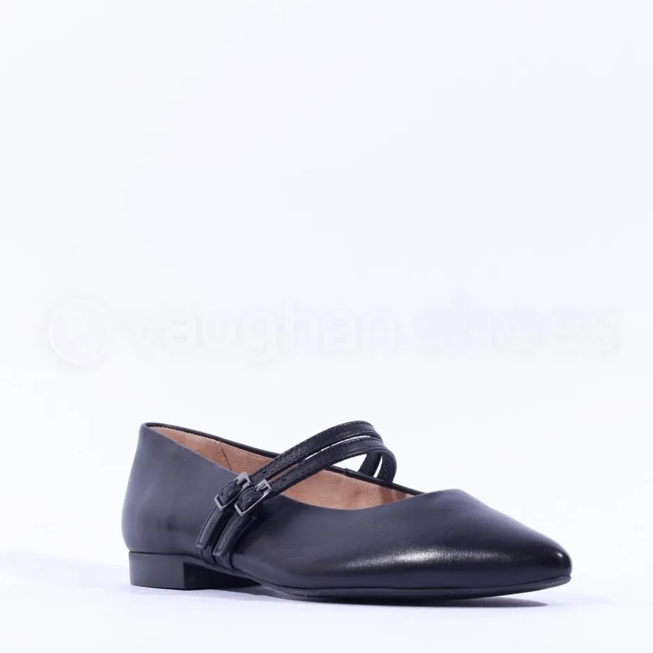 Women Paul Green Double Strap Pointed Pump - Black Leather