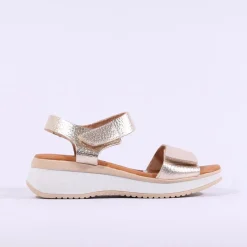 Women Oh My Sandals Double Velcro Platform - Gold Leather