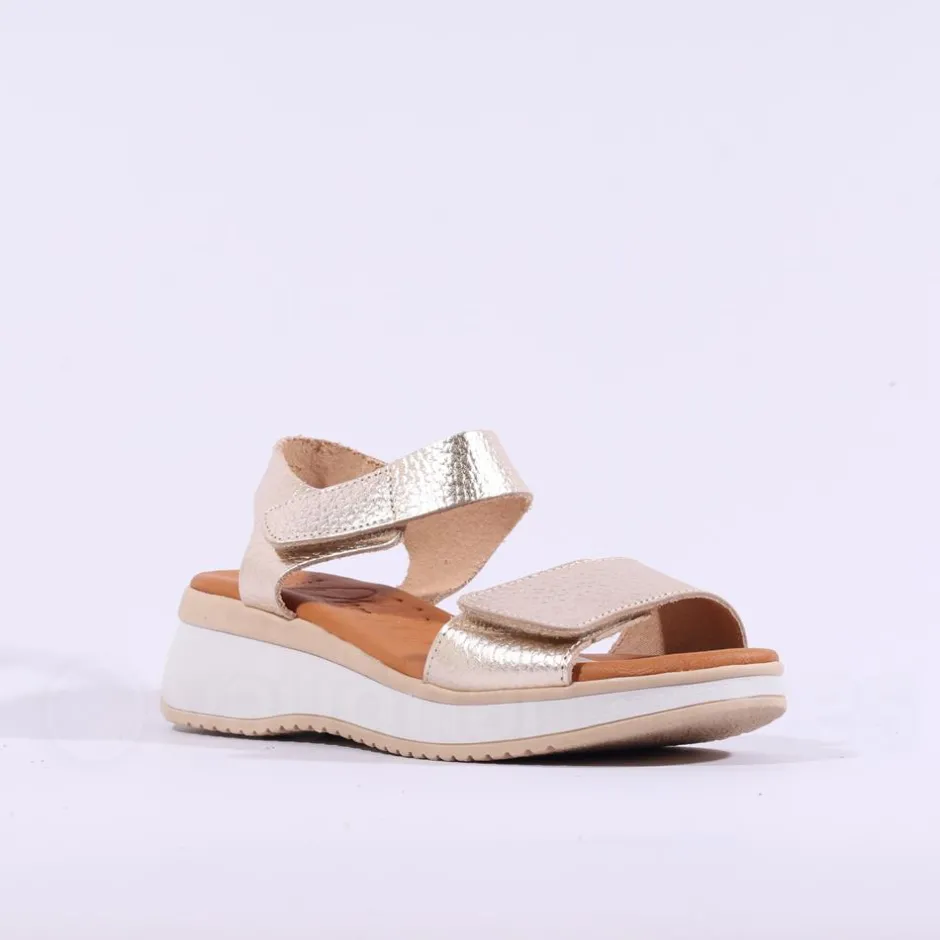 Women Oh My Sandals Double Velcro Platform - Gold Leather