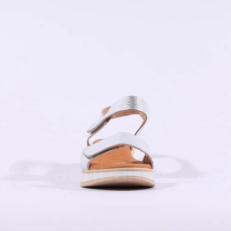 Women Oh My Sandals Double Velcro Platform - Silver Leather