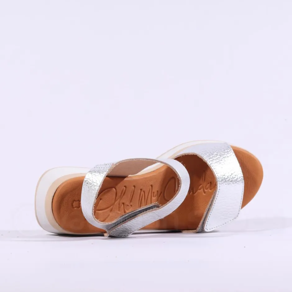 Women Oh My Sandals Double Velcro Platform - Silver Leather