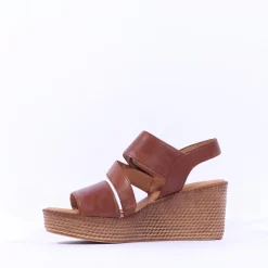Women Gabor Drama Wedge Ring Buckle Sandal - Camel Leather